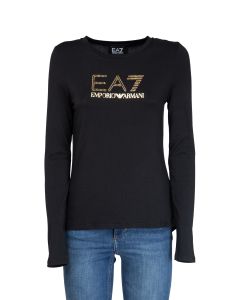 EA7 T-shirt da Donna a Maniche Lunghe con Logo Big con Strass